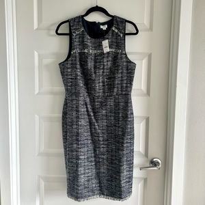 JCREW Navy Tweed fringe sheath dress NWT